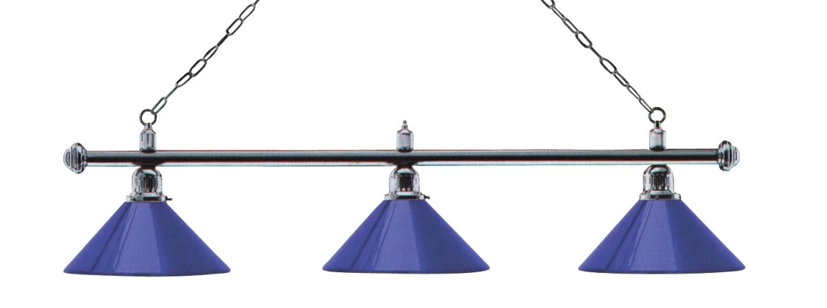 Billardlampe, Chromfarben Mit Drei Blauen Schirmen, 148 Cm