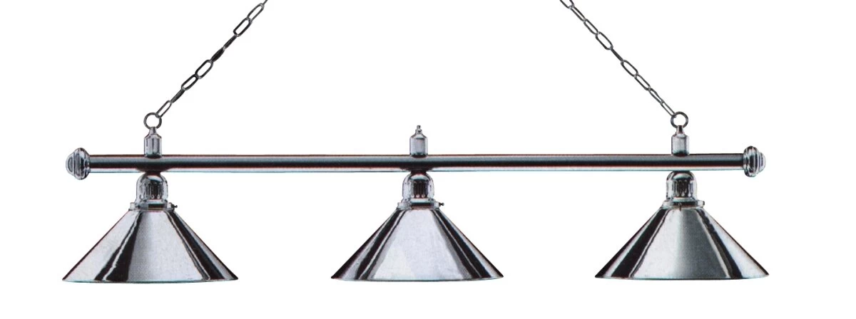 Billardlampe, Chromfarben Mit Drei Chromfarbenen Schirmen, 148 Cm