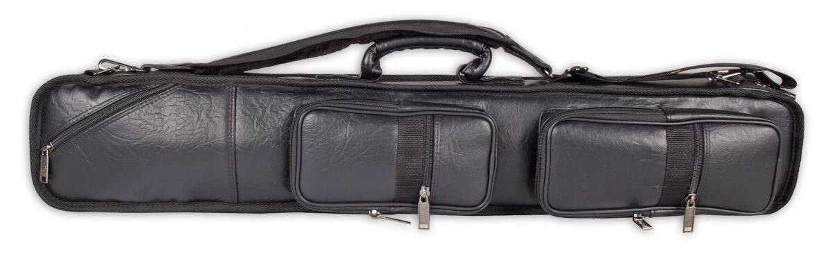 Buffalo Billard-Queuetasche Tournament 4/8, Schwarz, Aus Hochwertigem Kunstleder, Mit Fünf Außentaschen Für Zubehör, Tragegriff Und Schultergurt