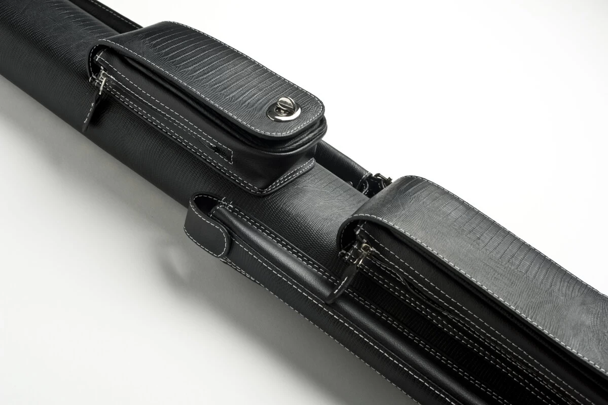 Cuel Billard-Köcher „Hustler Black“ 2/2 Für Pool-Billard-Queues, Schwarz, Aus Feinem Kunstleder, Mit Drei Seitentaschen Für Billardzubehör – Bild 5