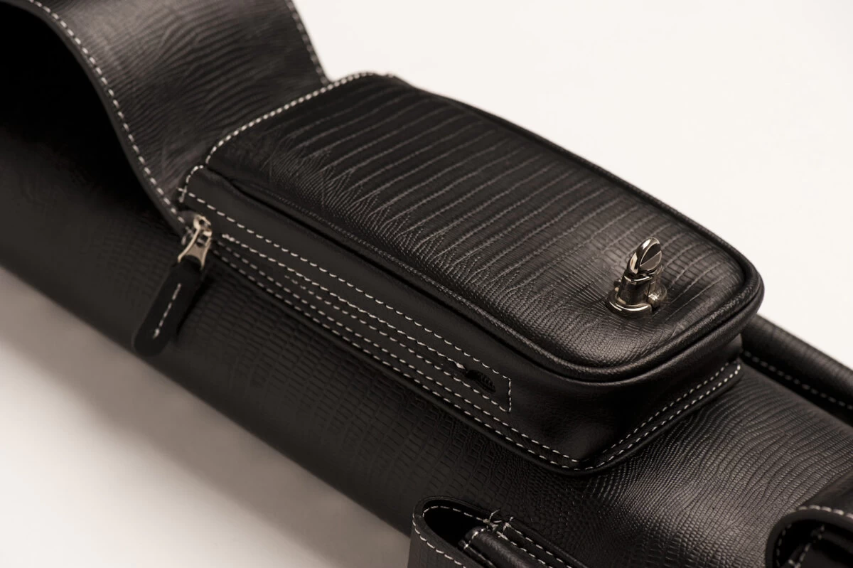 Cuel Billard-Köcher „Hustler Black 2/4“ Für Pool-Billard-Queues, Schwarz, Aus Feinem Kunstleder, Mit Drei Seitentaschen Für Billardzubehör – Bild 4